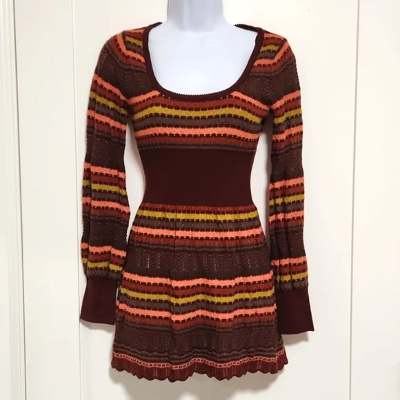 Free People | Dresses | Free People Burgundy Stripe Knit Dress | Poshmark